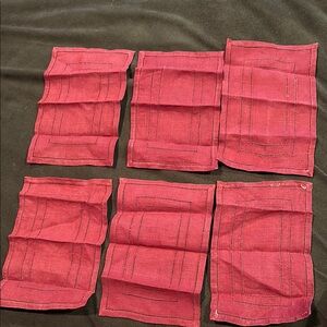 6 Set of vintage maroon  Fabric small cocktail Napkins